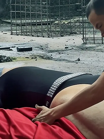 Black Superhero captured in netting.  KO and fondle