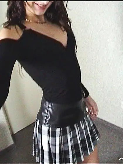 Super nasty brunette darling gets down on her knows,  blows a dic