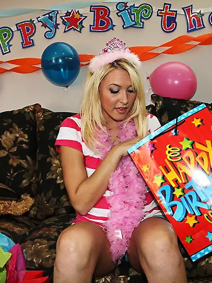 Tender party blonde Katie Summers gets her clean shaved pussy ba