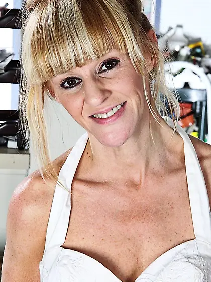 Slim blonde cougar white