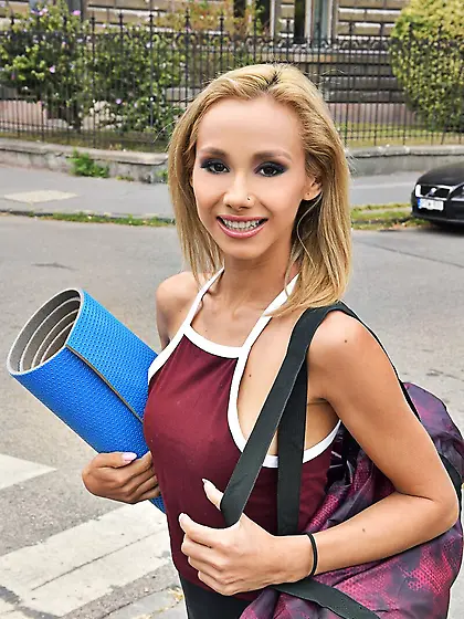 Little lady's pussy eaten out in the kitchen 