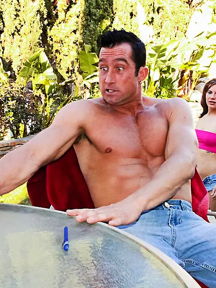 Brunette denim shorts pink