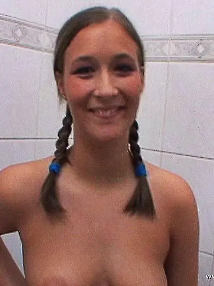 Misty Mild kneels before her handsome lover and sucks his big th