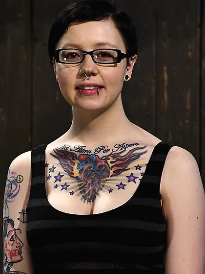 Pierced tattooed gals tits