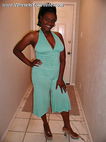 Busty black mom strips