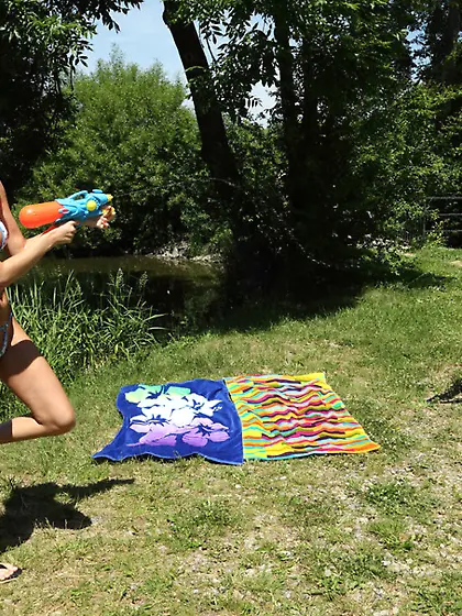 Playful pigtailed teenies bikini