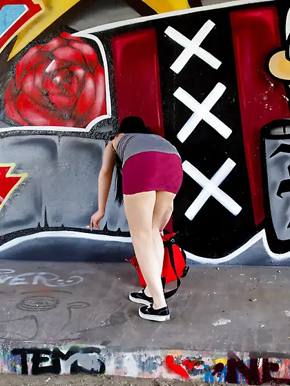 Kinky babe with small breasts is going to finger herself