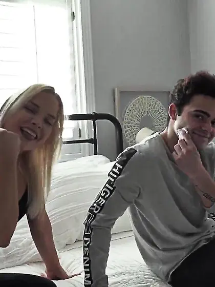 Joyful blonde teen stiffed with huge bone