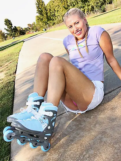 White haired roller girl Megan Moore gets picked up and fucked b