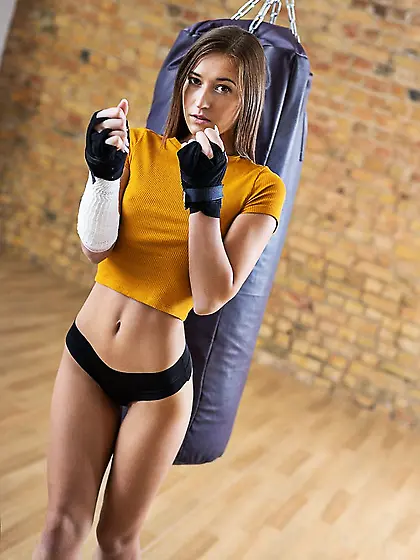 Sexy fighter is ready to masturbate with no shame at all