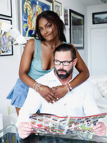 Black hussy Rhae Woods gets eaten out and screwed by her bearded