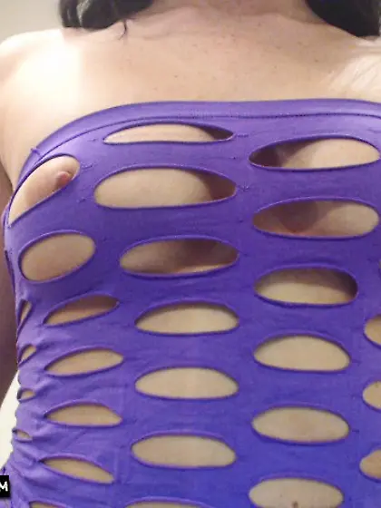 Brunette Freckles puts on a slutty,  purple outfit and teases in