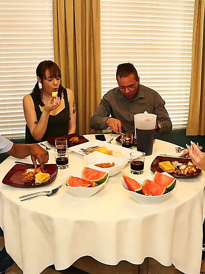 Interracial brunette mom