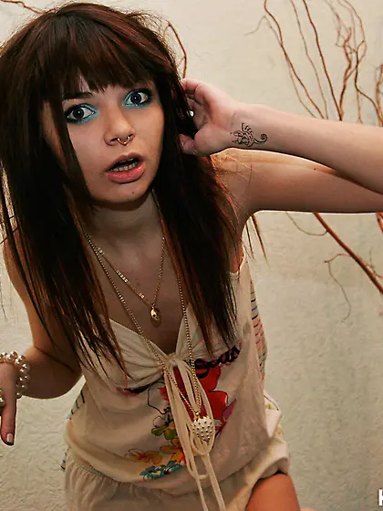 Hot emo chick Kaira 18 strips in her room and shows us her perky