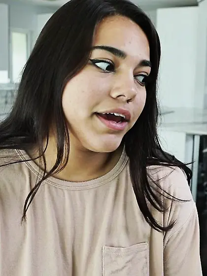 Horny slim long-haired brunette