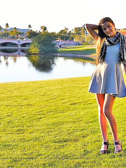 Cute chick Coco Rose lifts her skirt up and demonstrates the nak