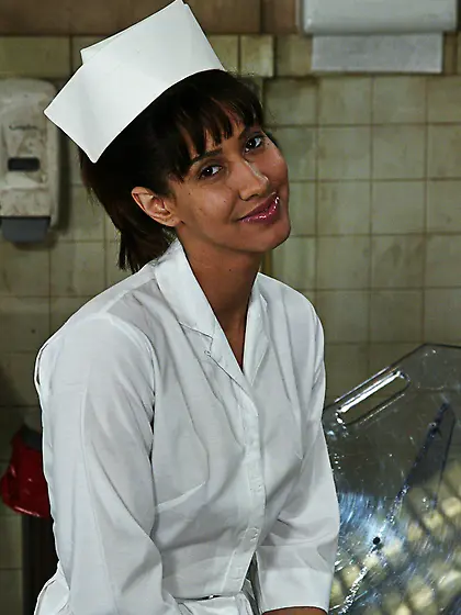 Naughty nurse examines machines