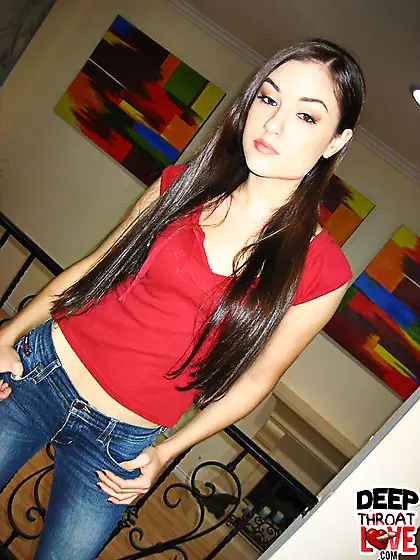 Skinny brunette takes off red lingerie to fill her holes with di