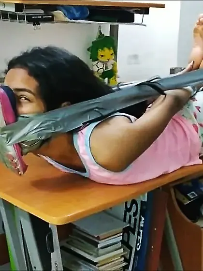 Babysitter Hogtied With Shoe Tied To Her Face - Selfgags