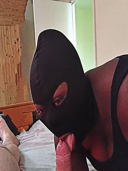 Cheating Masked Ebony with white lovers cock