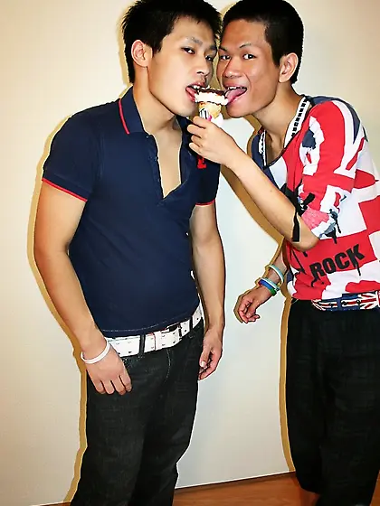 Skinny asian boy red