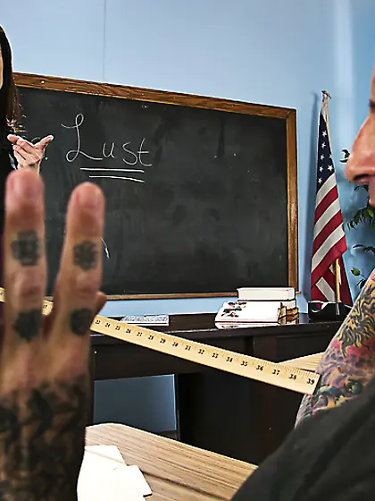 Marvelous teacher with huge natural titties getting banged by a