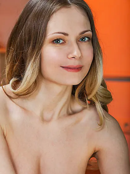 Blonde girl eats chocolate