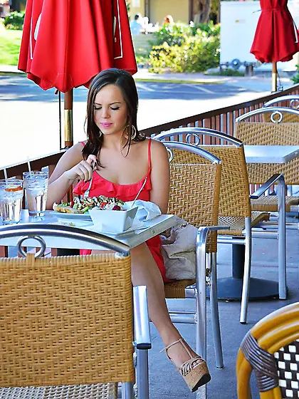 Lustful big titted chick Addison FTV is in the café with somethi