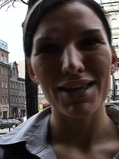 Brunette teen pink jacket