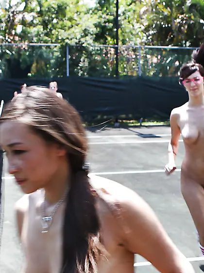 Holly Michaels and her friends enjoy outdoor fun on the tennis c
