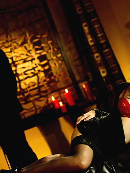 Sweet lady,  leather sofa and long hours of passionate sex games.