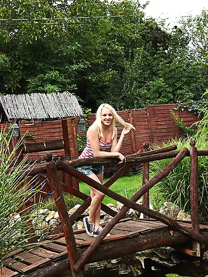 Blonde teen babe striped