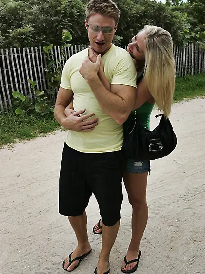 Natalie Norton strips her denim mini skirt and takes a wild ride