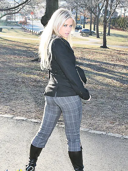 Ann Angel takes her sexy blue jeans off and teases us with her a