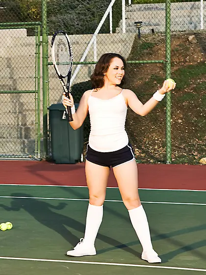 Kristina Rose doesn't play tennis very well but can please