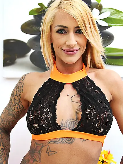 Tanned blonde girl deep throated by bbc