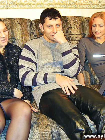 Pantyhose threesome all in pantyhose