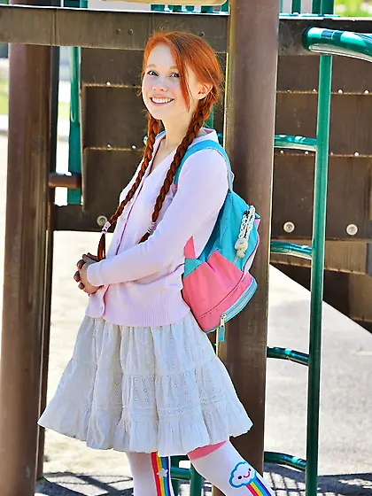 Girl with fire-red hair hurries home after the college to mastur