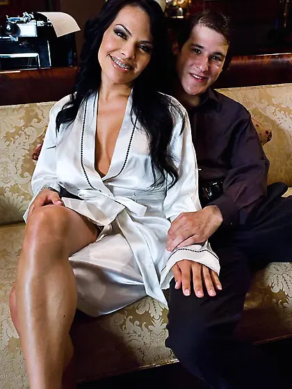 Tranny silky white robe