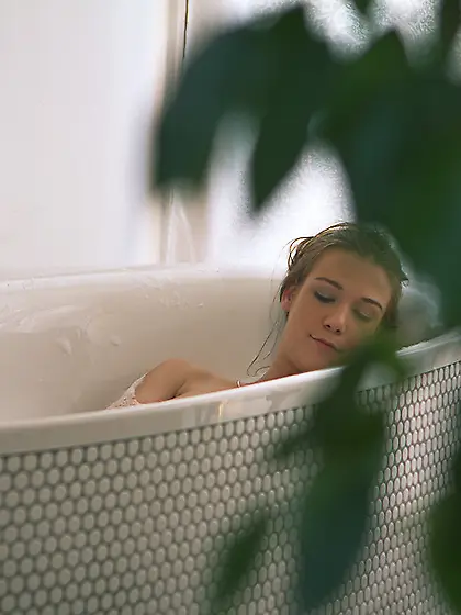 Grorgeous blonde beauty enjoys