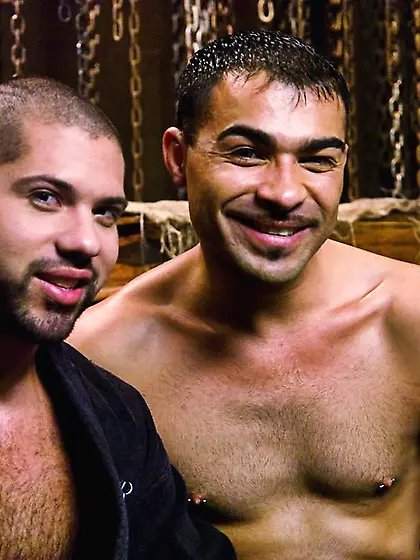 Tattooed guy assfucked roughly