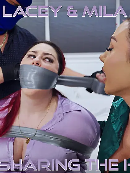 Lacey & Mila - Double Cross in Bondage Tied & Tape Gagge