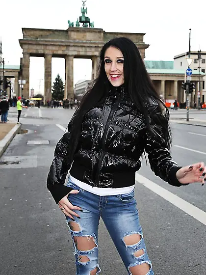 Freaky German lady showing her boobs while in public too