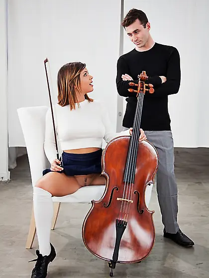 Delicious brunette black skirt
