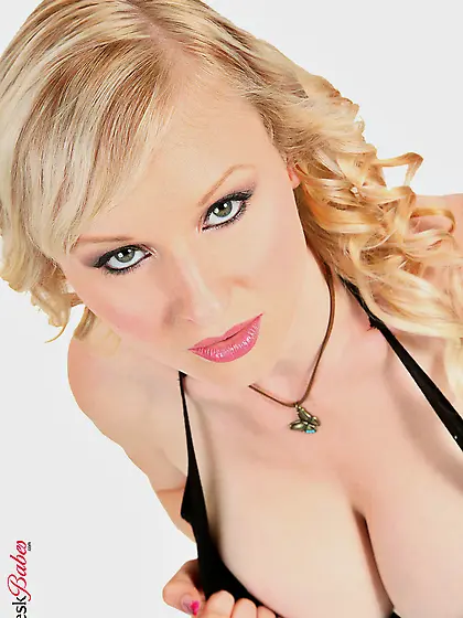 Hot busty blonde bitch Sherry strips her denim shorts and teases