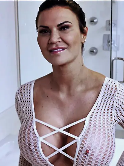 Busty mother wet and horny in the bath