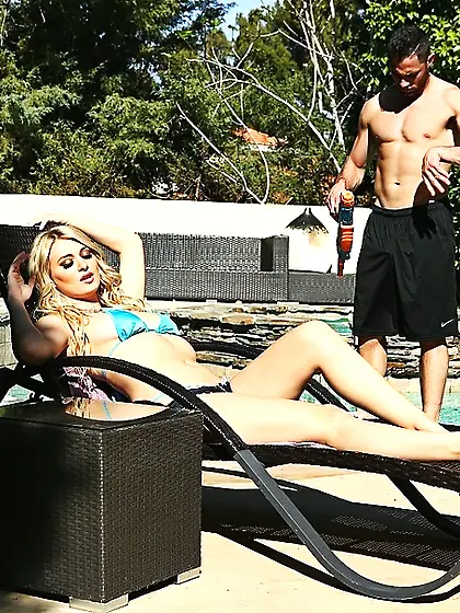 Blue bikini blonde sprayed