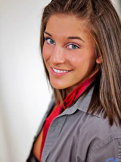 Alluring teen angel Mischa Brooks strips her white thongs and fi