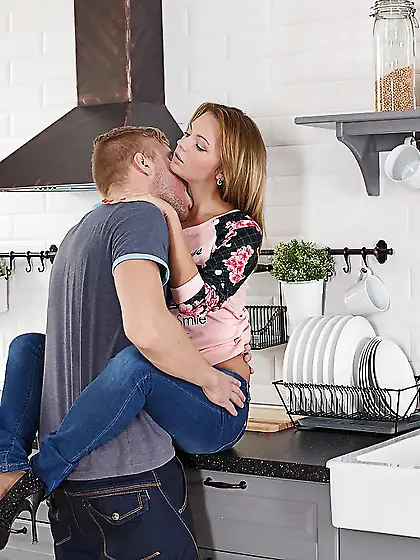 Busty young whore in heels fucks till having her cunt covered wi