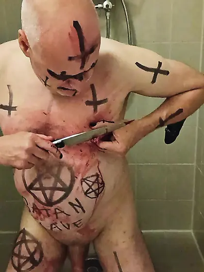 Satan Slave Cuts Open His Own Nipples